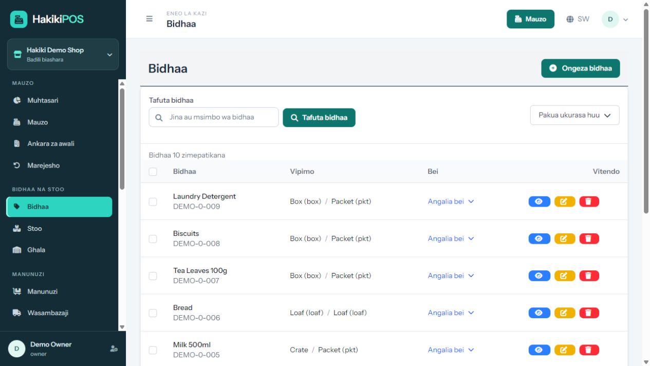 Inventory Management — actual HakikiPOS application screenshot with demo data